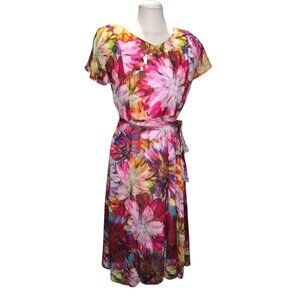 Isaac Mizrahi Live! Photoreal Pink Floral Print Midi Dress Size 8 (Medium) Women